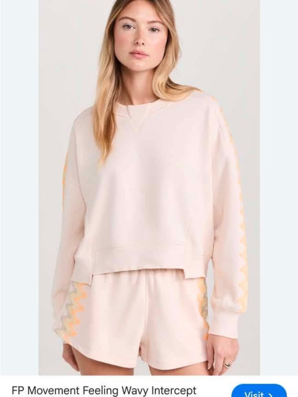 Free People Pale Pink Crewneck Sweatshirt with Wave Trim